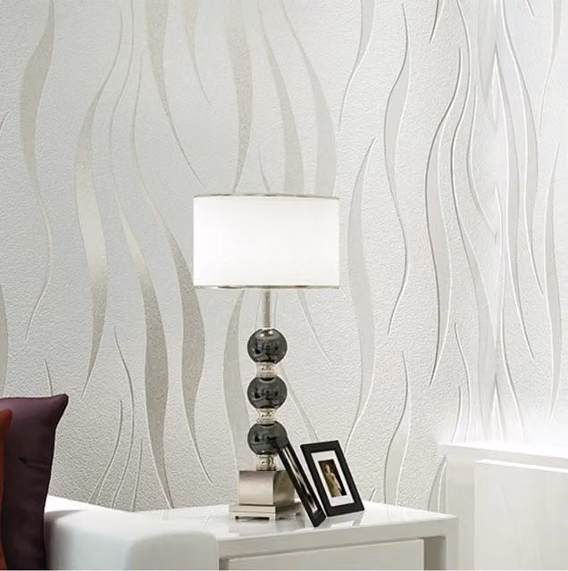 Living and Home Beige and White Wavy Striped Non-Woven Wallpaper, W/H: 0.53 x 9.5 m