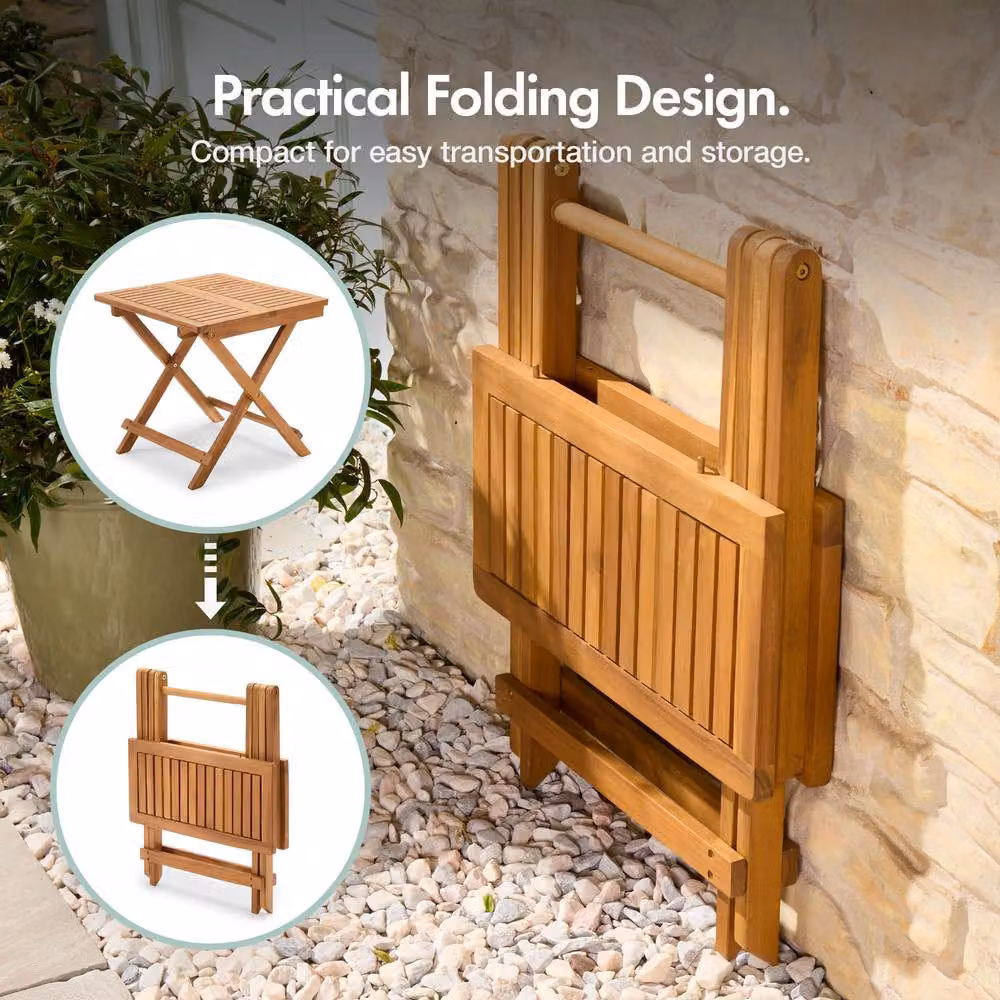 VonHaus Hudson Acacia Wood Folding Adirondack Garden Chair and Side Table Set in Brown – 5