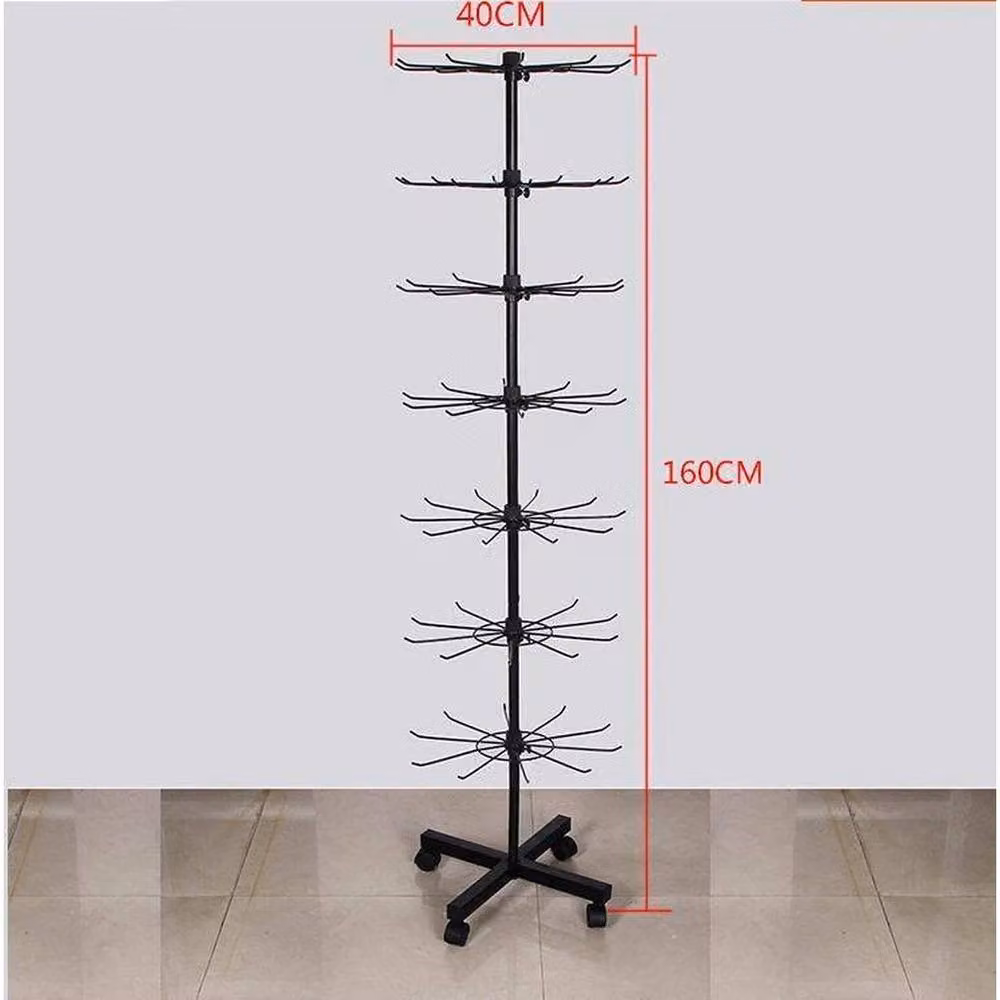 EONLION 7 Tier Rotating Retail Display Stand and Adjustable Hat Cap Hanger Rack, Black, W: 50 cm, H: 160 cm – 2