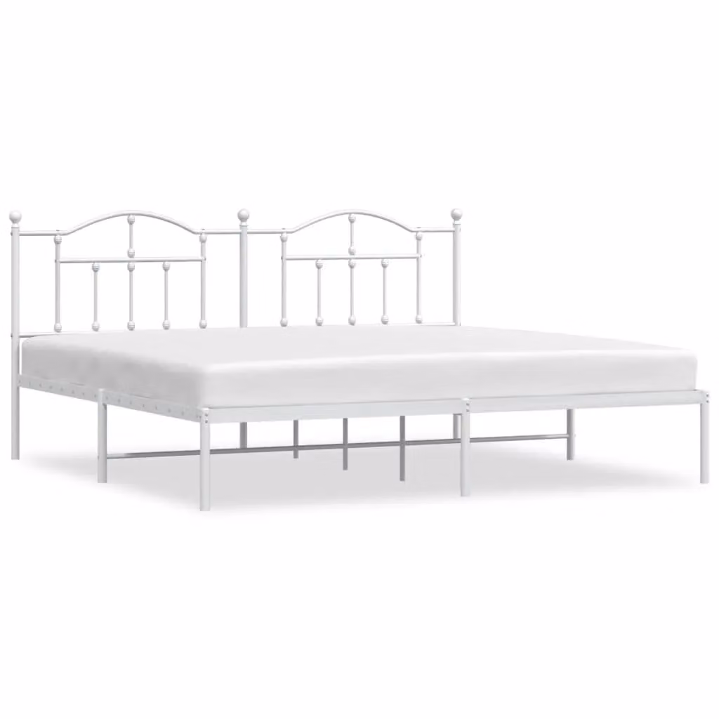 Berkfield Home Metal Bed Frame with Headboard, White, W: 193 cm, D: 203 cm – 2