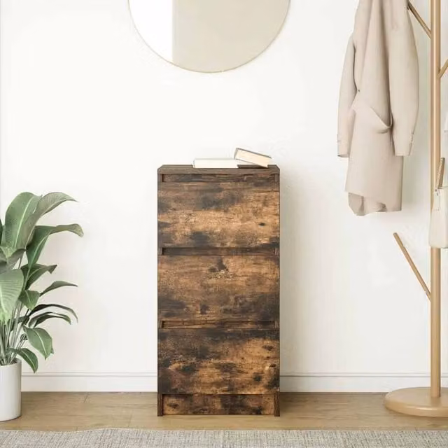 Berkfield Home Smoked Oak Sideboard in Brown, W/D/H: 37.5 x 35 x 76 cm