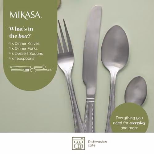 Mikasa Portobello 16 Piece Silver Stainless Steel Cutlery Set with Gift Box – 2