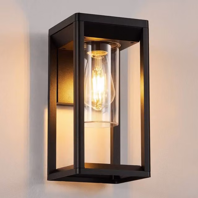 Harper Living LED Outdoor Wall Lantern in Black with Transparent Glass Shade – 1