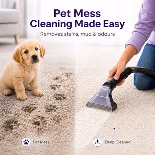 Vytronix SWASH450P Spot and Stain Cleaner in Grey and Purple, 450W Portable Washer for Carpets, Upholstery and Car Seats – 6