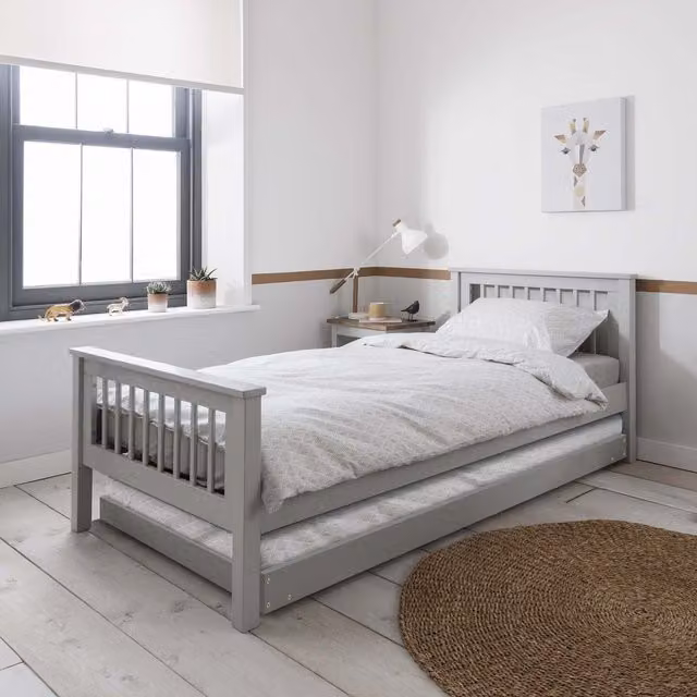 Noa and Nani Hampshire Single Bedframe with Matheus Trundle and Drawers in Silk Grey