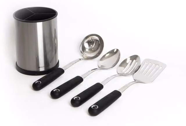 MasterClass 5-Piece Stainless Steel and Nylon Utensil Set in Silver with Holder – 1