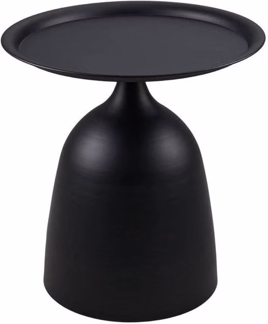 KORVIXA Black Round Side Table with Matt Metal Tray Top, Diameter: 100 cm