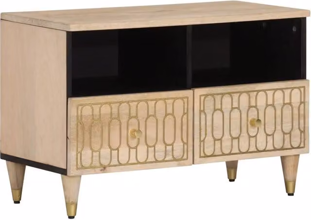 Berkfield Home Solid Mango Wood TV Cabinet in Brown, W/D/H: 70 x 33 x 46 cm
