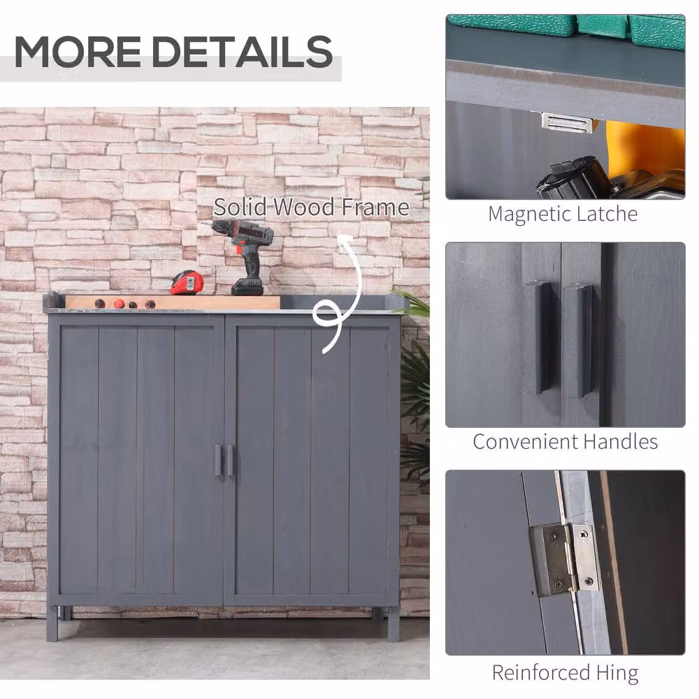 STILVORA Modern Grey Outdoor Storage Cabinet with Galvanised Steel Top and Internal Shelves – 6