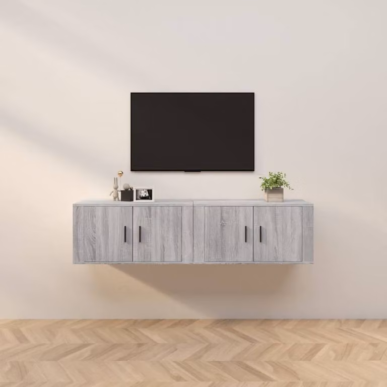 Berkfield Home Wall-mounted TV Cabinets, 2 Piece Set, Grey, W: 80 cm, D: 34.5 cm, H: 40 cm