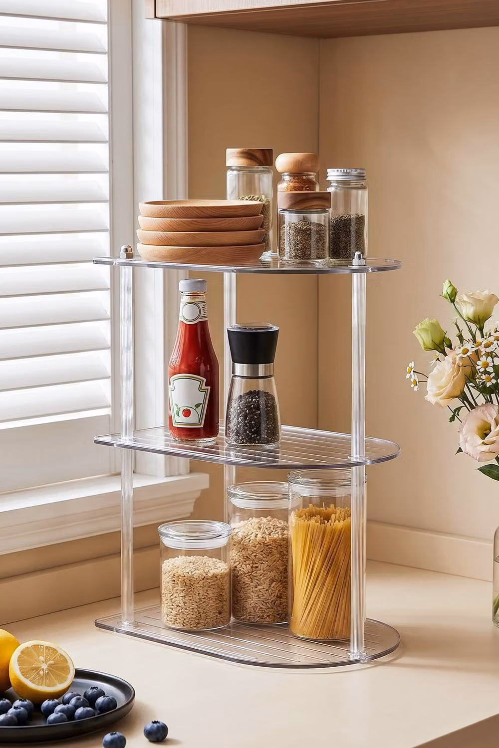 SHEONLY 3 Tier Acrylic Corner Shelf Organizer in Transparent Clear – 3