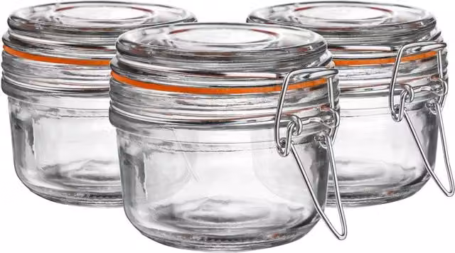Argon Tableware Transparent Glass Storage Jars with Orange Clip Seal, 125 ml, Pack of 6
