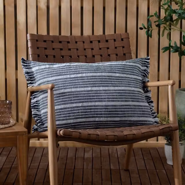 Yard Tide Navy Blue Textured Striped Outdoor Filled Boudoir Cushion W: 60 cm, D: 40 cm, H: 40 cm