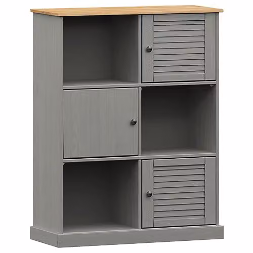 vidaXL VIGO Bookcase in Grey Solid Wood Pine and Metal, W/D/H: 90 x 35 x 114.5 cm