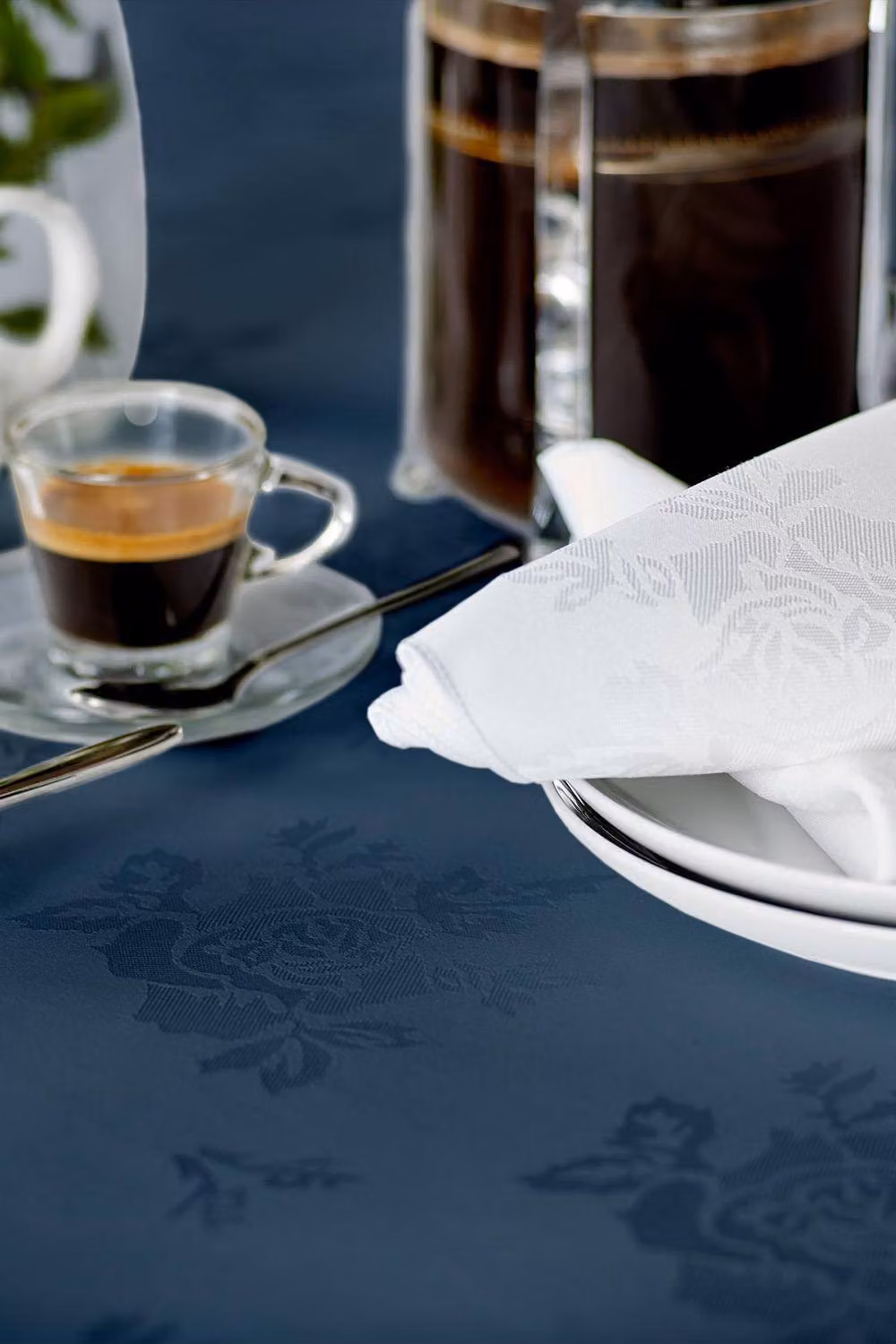 Vision Navy Blue Polyester Floral Rose Design Tablecloth, W x D: 229 x 229 cm – 2