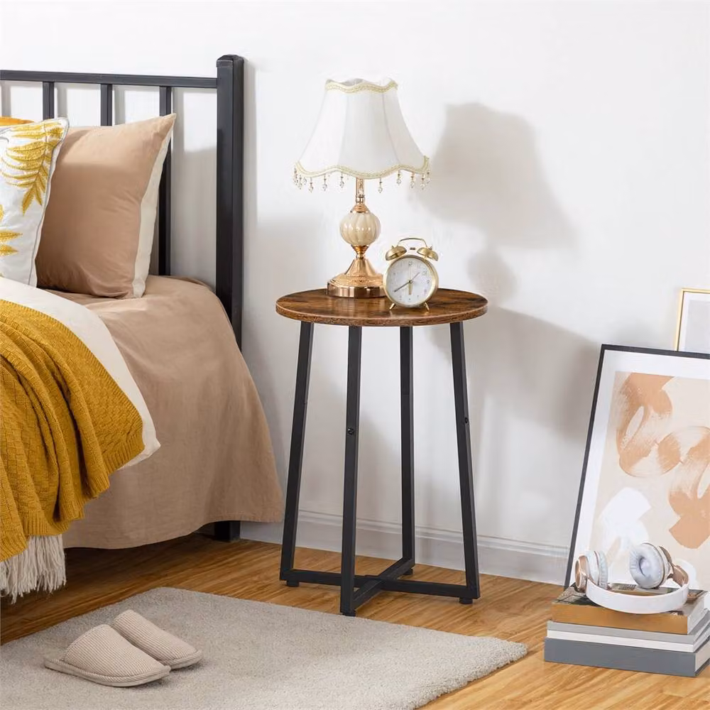 FLAVORA Round Small Side Table in Brown – 4