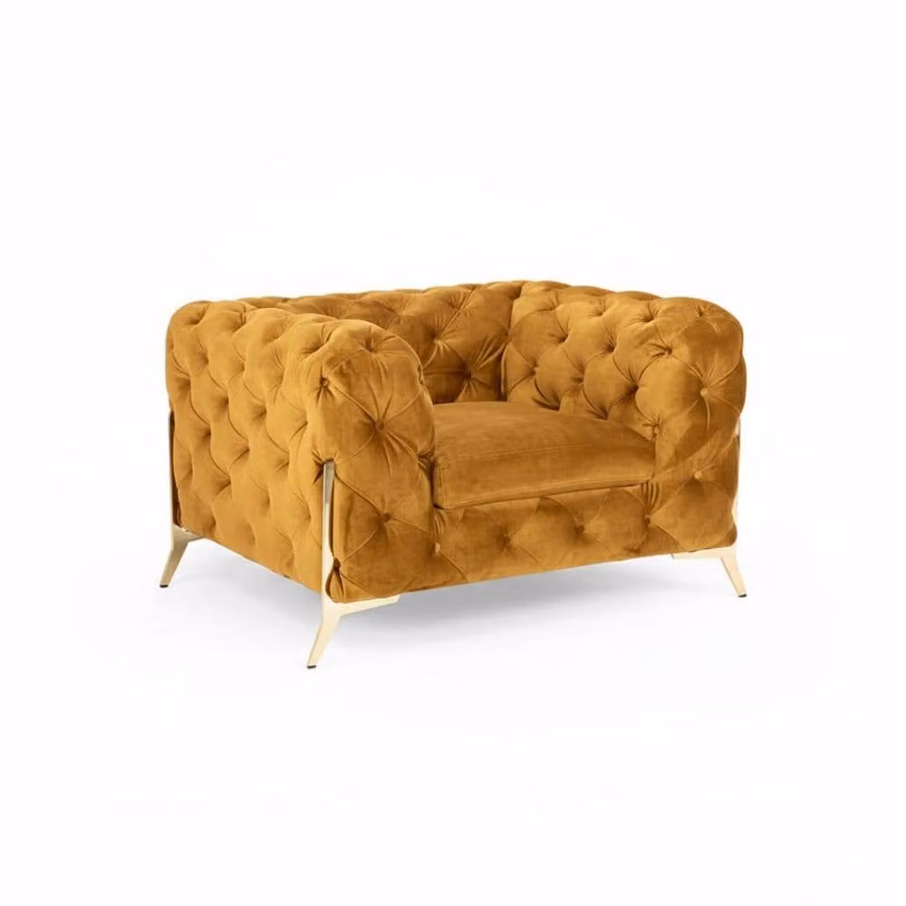 Stratus Interiors Mustard Yellow Plush Velvet 1 Seater Italian Chesterfield Sofa – 2