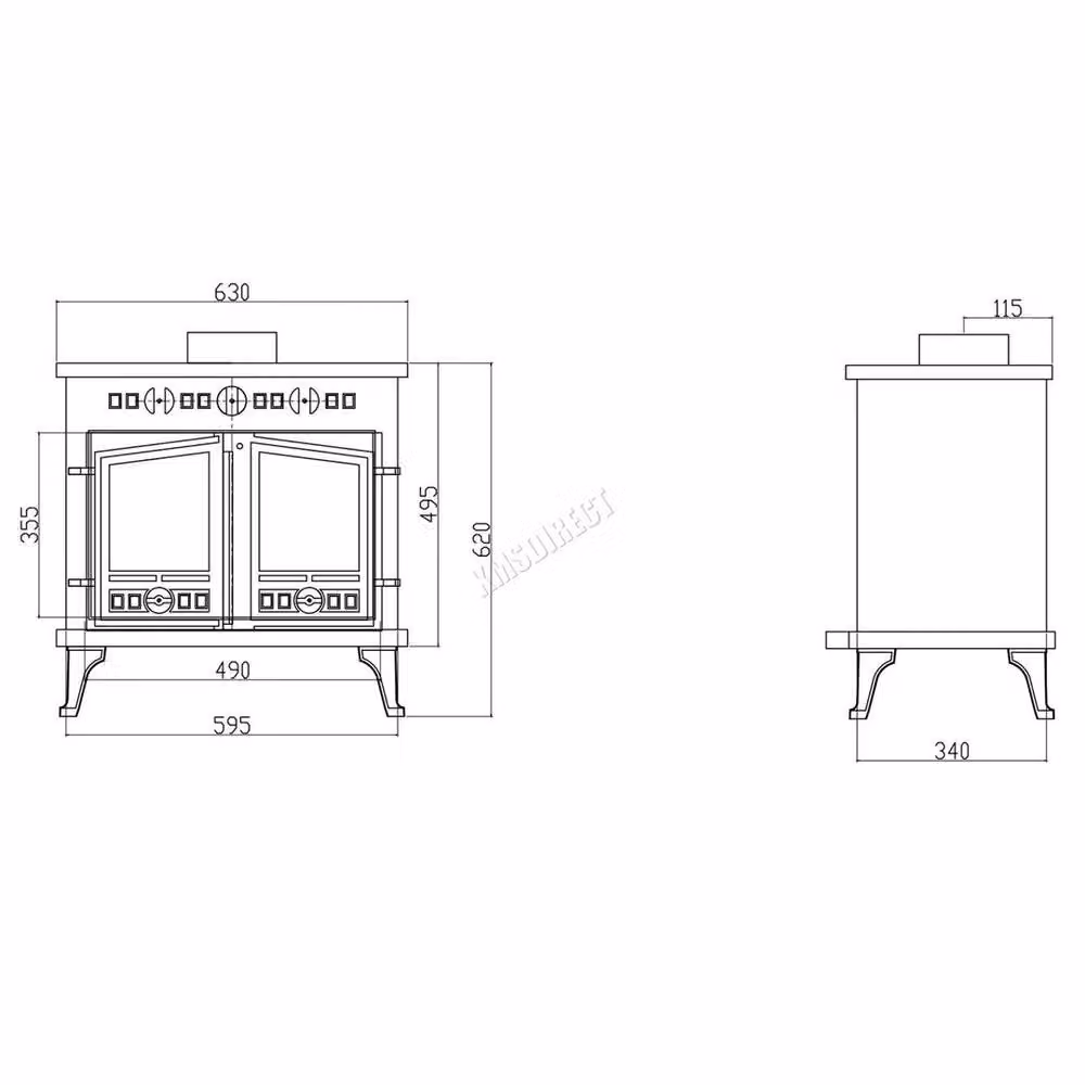 NESTLUNE 10kW Multifuel Cast Iron Wood Burner Stove in Grey, W/D/H: 52 x 52 x 62 cm – 2