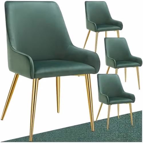 tectake Set of 4 Avane Dining Chairs in Green Velvet with Gold Metal Legs – 1