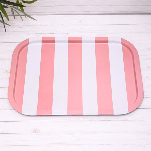 Annibells Rectangular Metal Serving Tray with Yellow Green and Pink Stripes