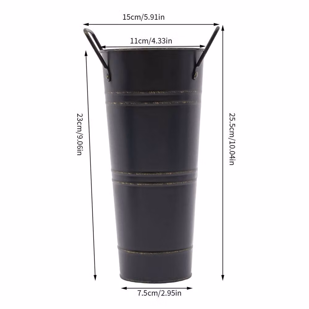 VOGREX 8-Piece Black Cylindrical Metal Flower Vase Buckets and Planters, H 23 cm x W 11 cm x D 11 cm – 2