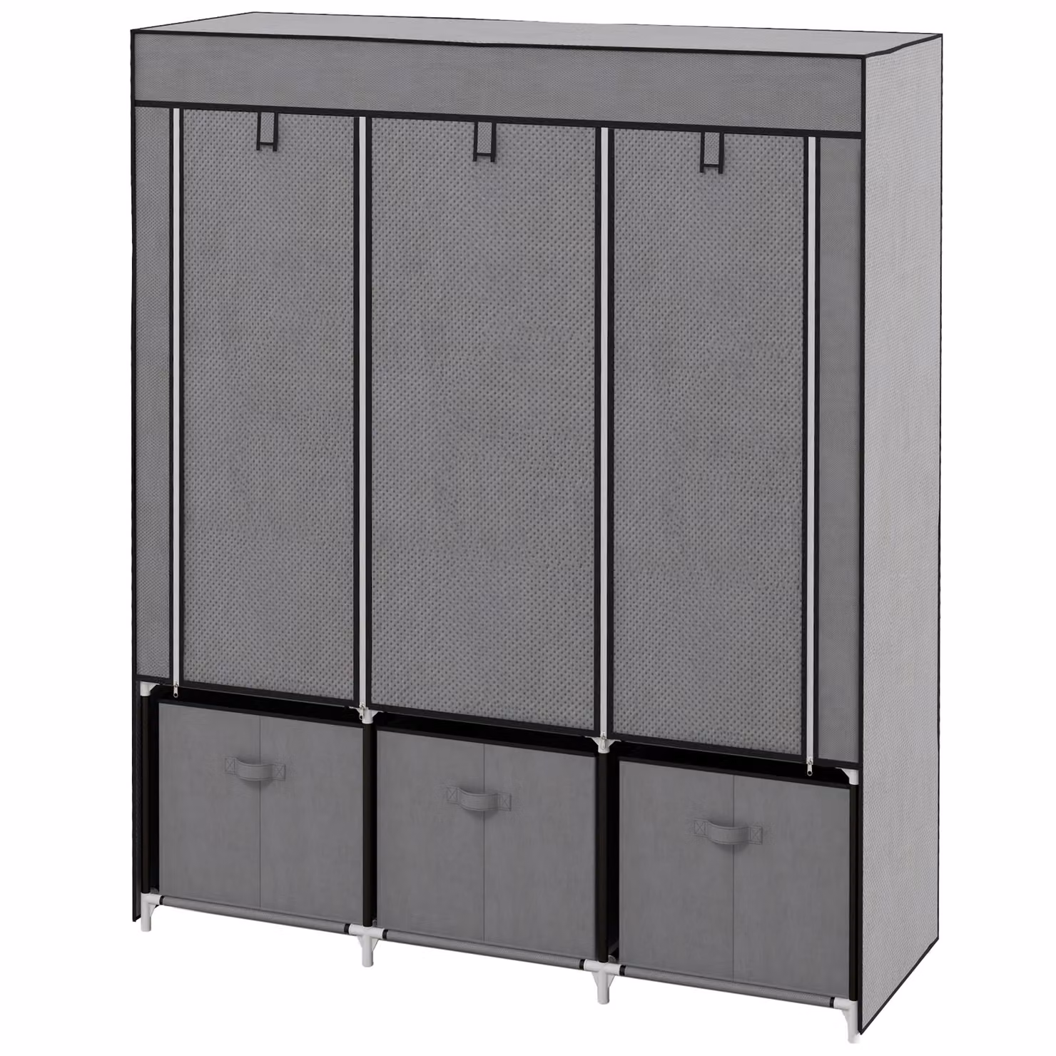 HOMCOM Portable Fabric Wardrobe with 5 Shelves, 2 Hanging Rails and 3 Drawers, Dark Grey, W: 125 cm, D: 43 cm, H: 162.5 cm – 5