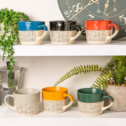 Nicola Spring Dipped Dash Stoneware Coffee Mugs, 475ml, Green, Pack of 2 – 4
