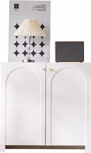 Matteo White Wooden Storage Cabinet with Adjustable Shelf and Gold Handles