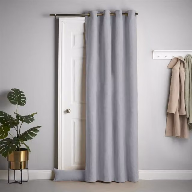 Livinluxury Silver Velvet Chenille Blackout Thermal Fleece Lined Door Curtain