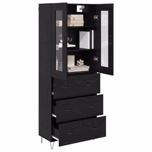vidaXL Modern Black Oak Highboard with Hinged Doors and Internal Shelves, W/D/H: 69.5 x 34 x 90 cm