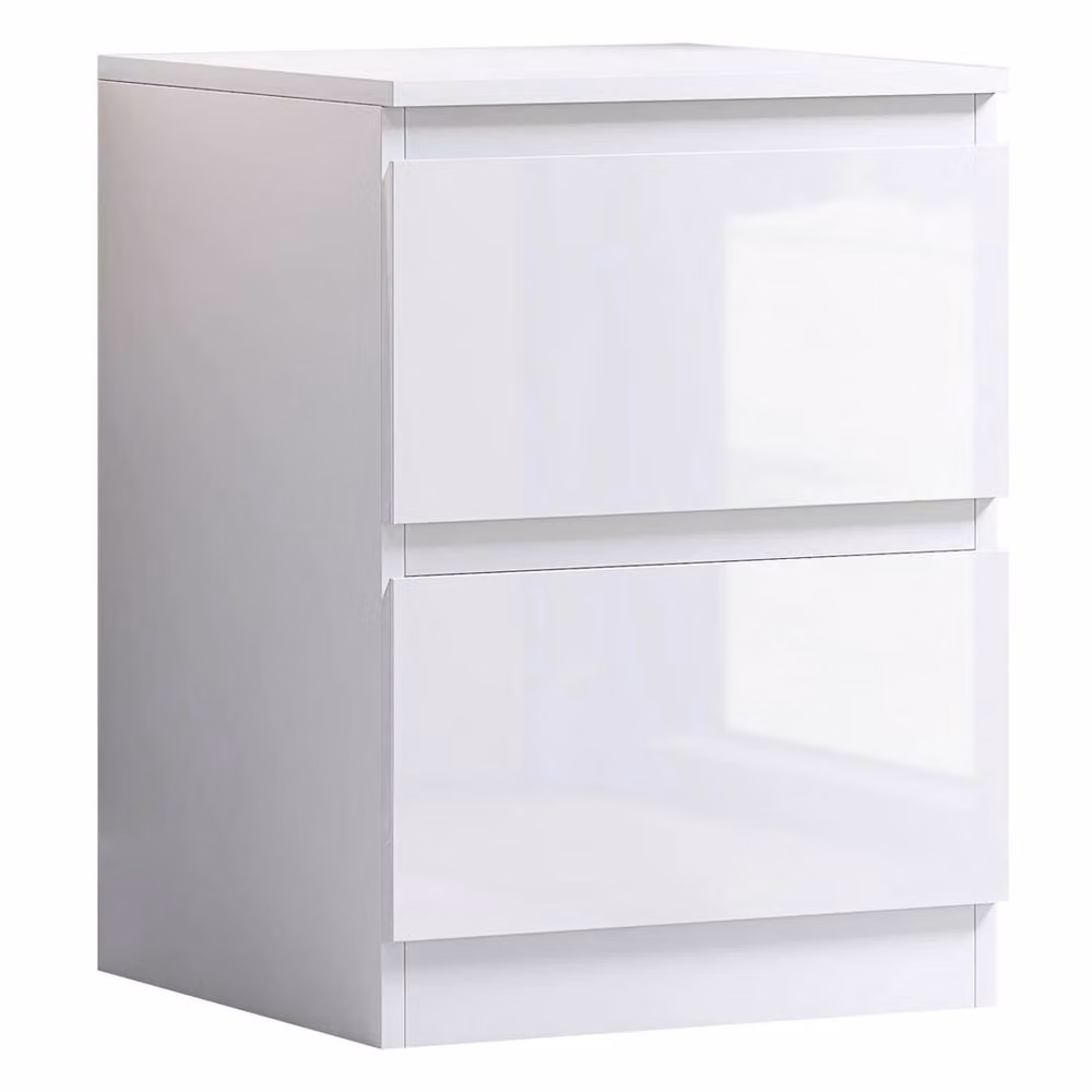 NESTLUNE Modern 2 Drawer Bedside Cabinet in White – 2