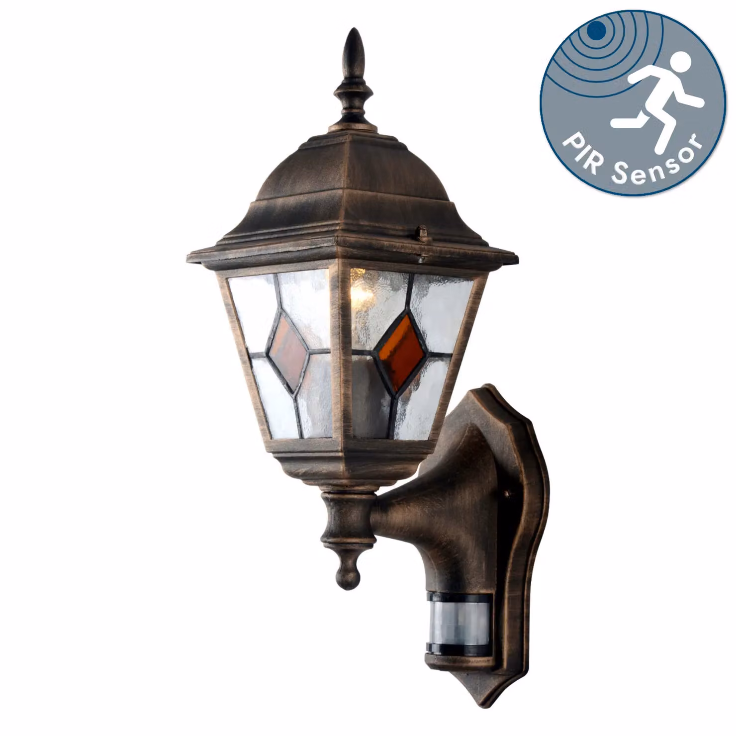 First Choice Lighting Morecambe Black and Brushed Gold Motion Sensor LED Outdoor Wall Lantern – 2