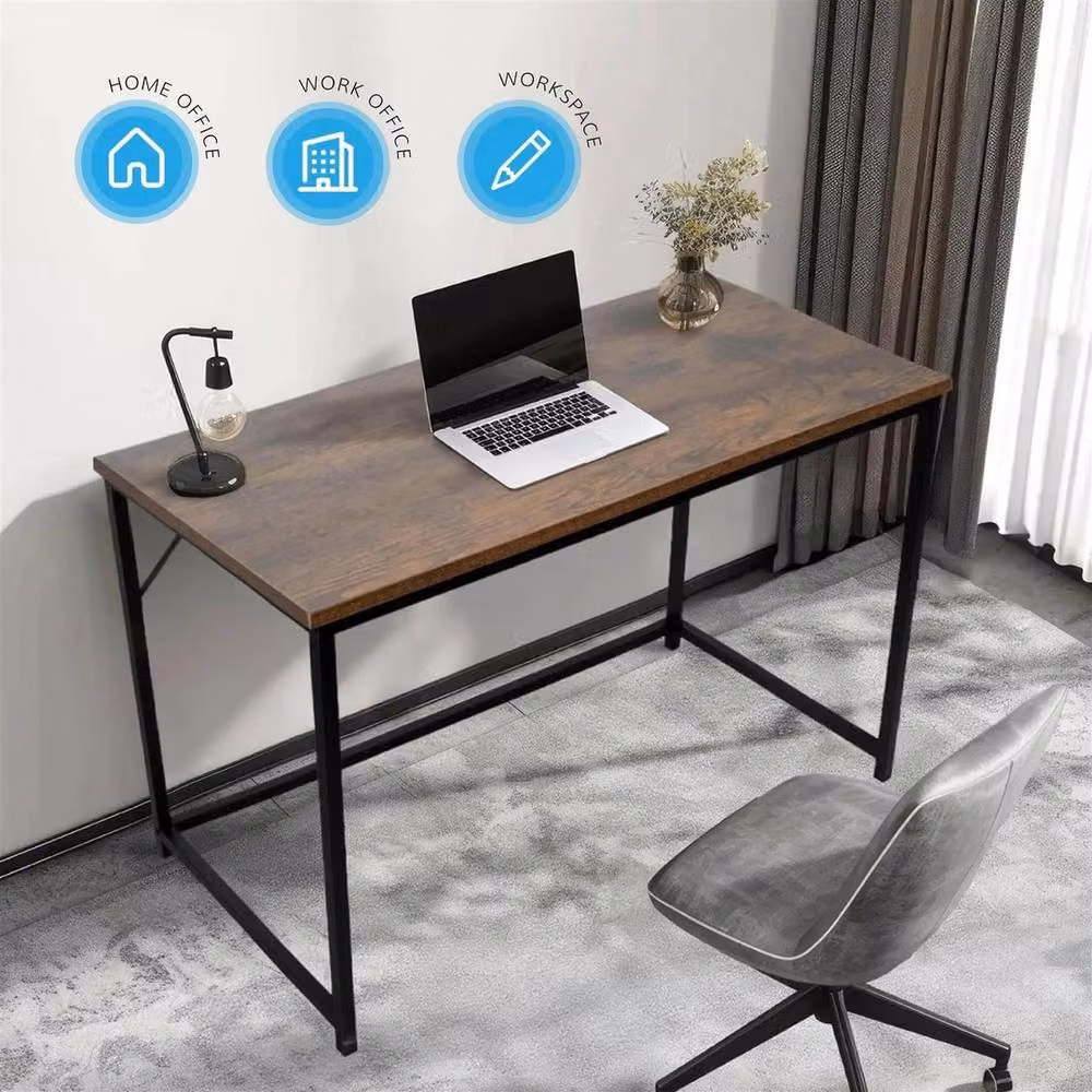 Havendro Rustic Brown and Black Computer Desk for Home Office and Study – 4