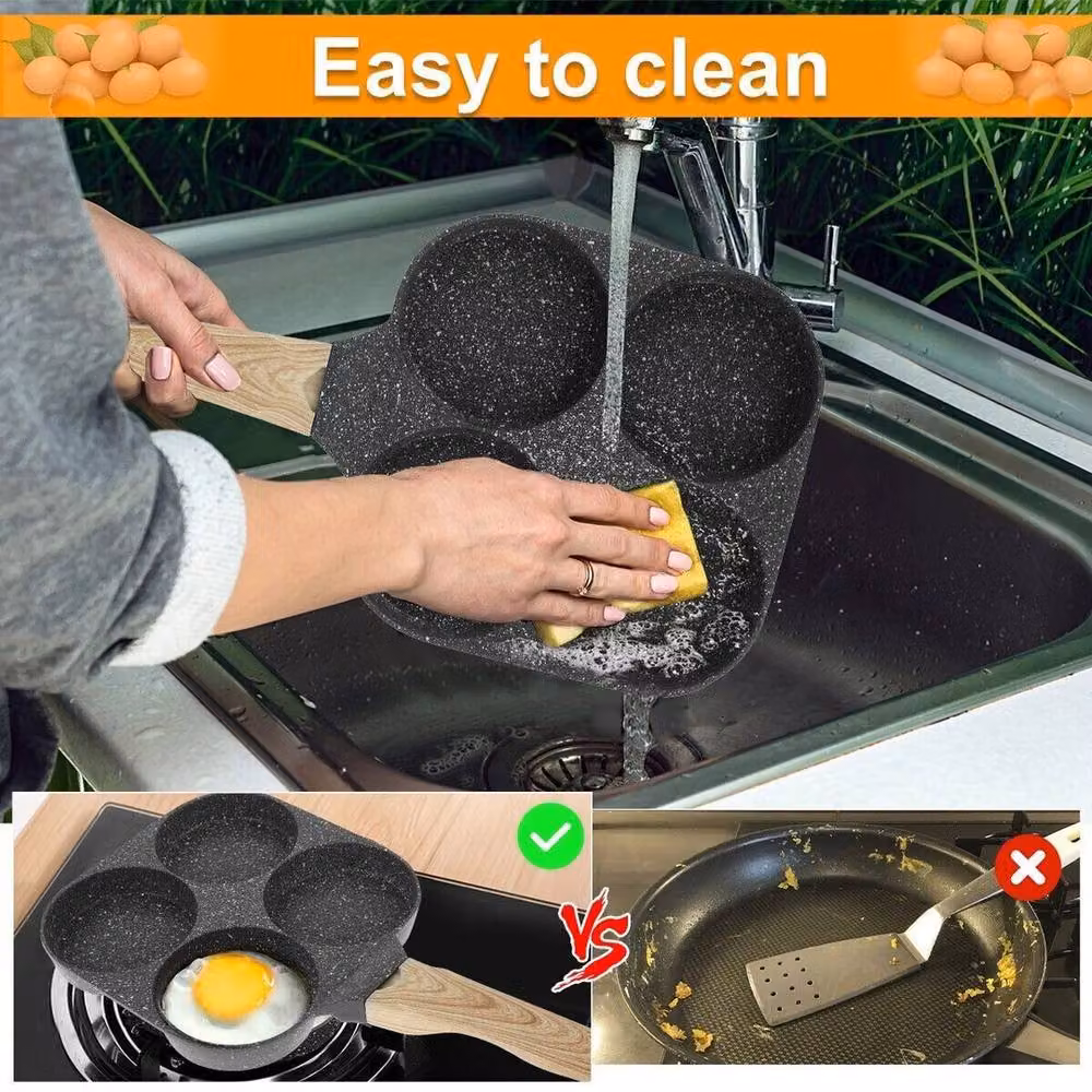 VOGREX Black Non-Stick Ceramic 4-Hole Egg and Pancake Frying Pan – 4