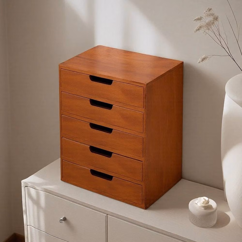EONLION 5 Tier Wooden Desktop Storage Cabinet in Brown, W: 50 cm x D: 50 cm x H: 50 cm – 3