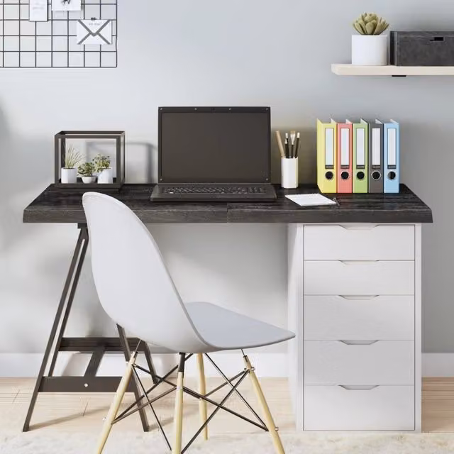 Berkfield Home Table Top Dark Grey Treated Solid Wood Oak W/D/H: 120 x 60 x (2-4) cm
