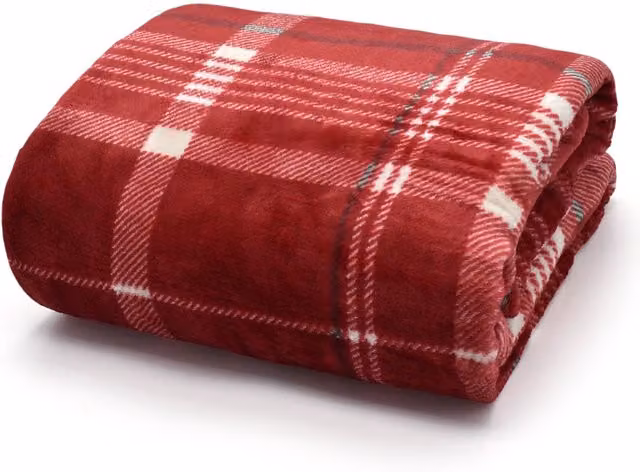 Velosso Supersnug Plush Blanket in Classic Tartan Red, Soft Velour Sofa Throw, W: 130 cm, D: 180 cm