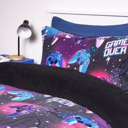 OHS Single Gaming Fleece Bedding Set with Reversible Duvet Cover and Pillowcase, Multicolour, W/D/H: 135 x 200 cm – 2