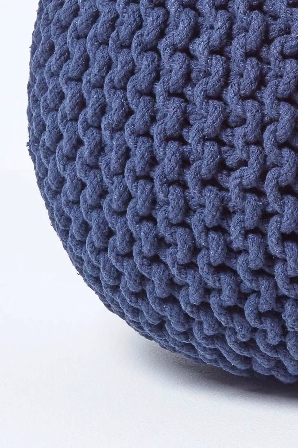 Homescapes Round Navy Blue Cotton Knitted Pouffe Footstool – 3