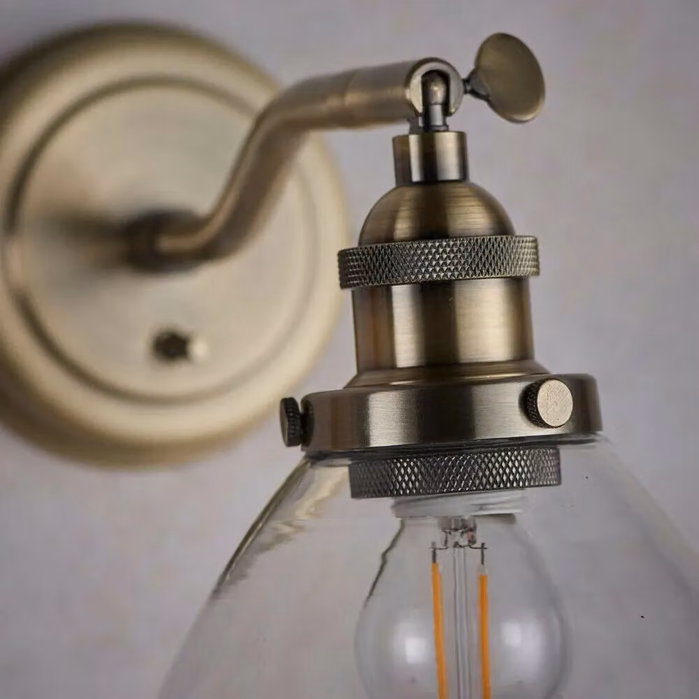 Loops 2 Pack Dimmable LED Wall Lights in Antique Brass with Transparent Glass Shades – 2