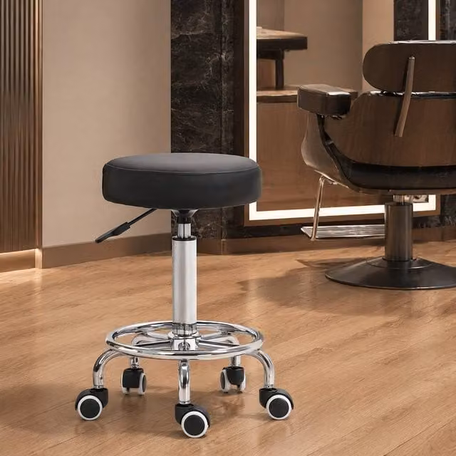 STILVORA Adjustable Black Synthetic Leather Stool with Castors – 1