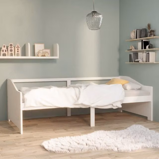 Berkfield Home 3-Seater Day Bed in White Solid Pinewood, W/D/H: 200 x 90 x 90 cm