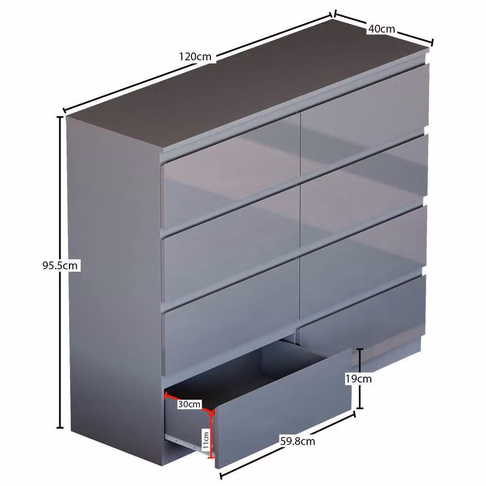 HD Designs Glinton Gloss 8 Drawer Chest of Drawers in Grey – 2
