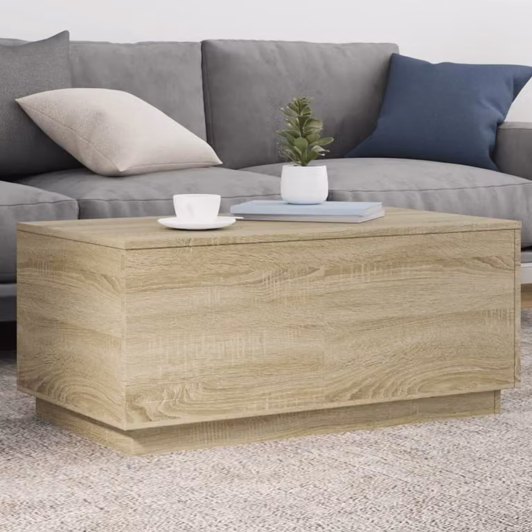 Berkfield Home Modern Coffee Table with LED Lights in Sonoma Oak, Light Brown, W: 90 cm, D: 50 cm, H: 40 cm