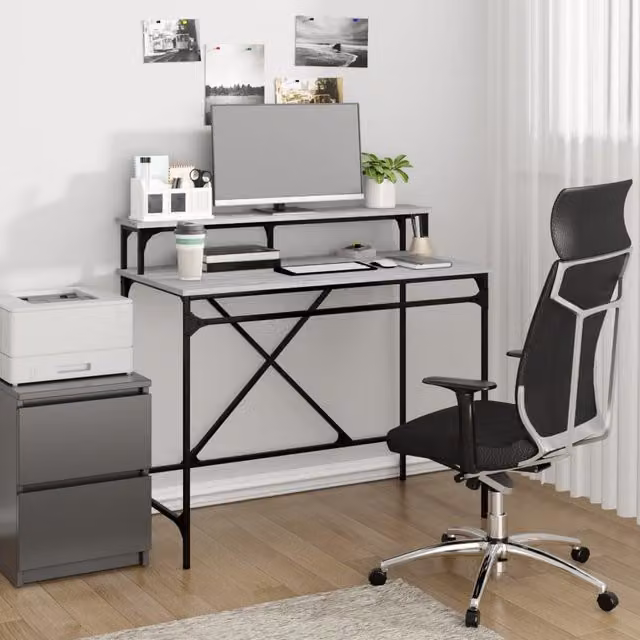 Berkfield Home Grey Sonoma Computer Desk with Iron X-Frame, W/D/H: 100 x 50 x 90 cm
