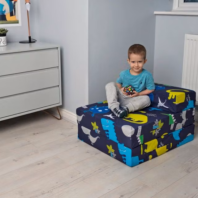 Ready Steady Bed Kids Folding Mattress in Blue with Removable Polycotton Cover