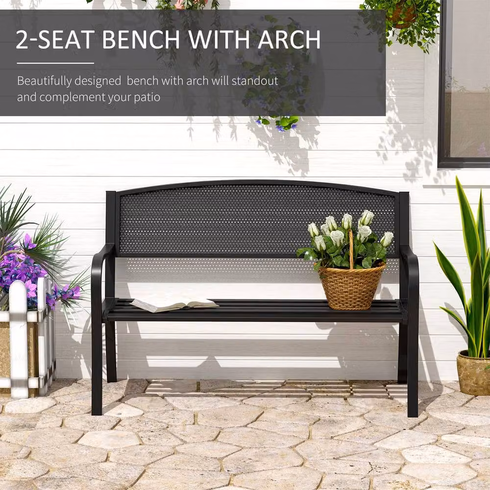 OUTSUNNY 2 Seater Metal Garden Bench in Black – 3