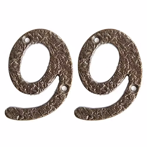 Hammer and Tongs Rustic Iron Number 9 Wall Numeral in Grey, Pack of 2, Height: 7.5 cm – 2