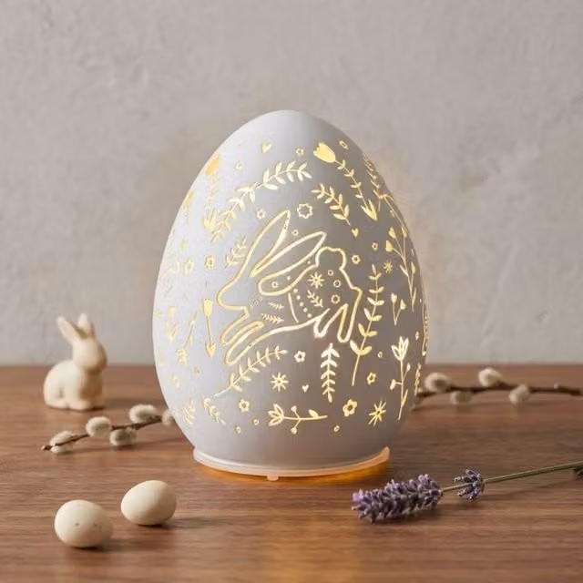 Garden Greatness White Springtime LED Oval Easter Egg Tabletop Decoration