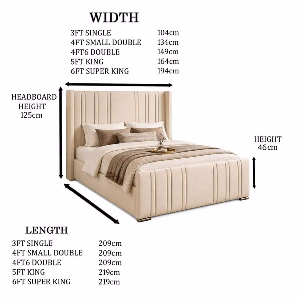 Desire Deco Luxury Gerald Wingback Upholstered Bed Frame in Beige, Double Size (W/D/H: 140 x 200 cm) – 2